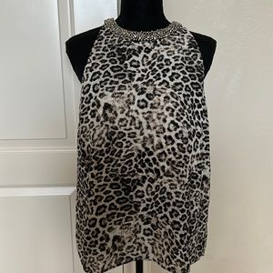 Jennifer Lopez embellished animal print halter top